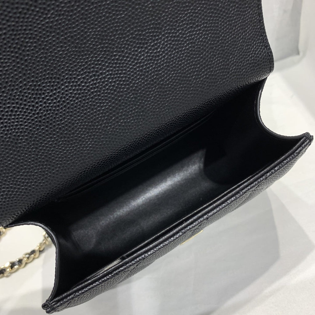 CHANEL 23P Flap Bag 15cm Black Caviar Gold Hardware