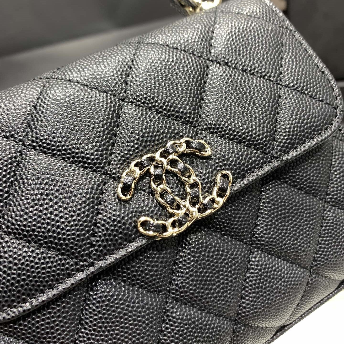 CHANEL 23P Flap Bag 15cm Black Caviar Gold Hardware