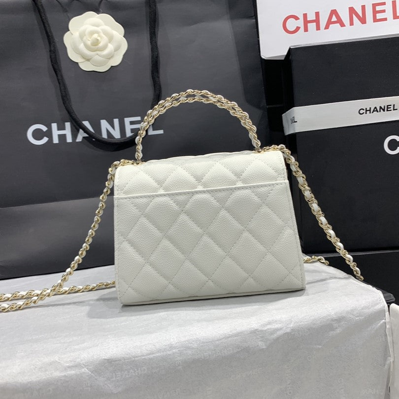 CHANEL 23P Flap Bag 15cm White Caviar Gold Hardware