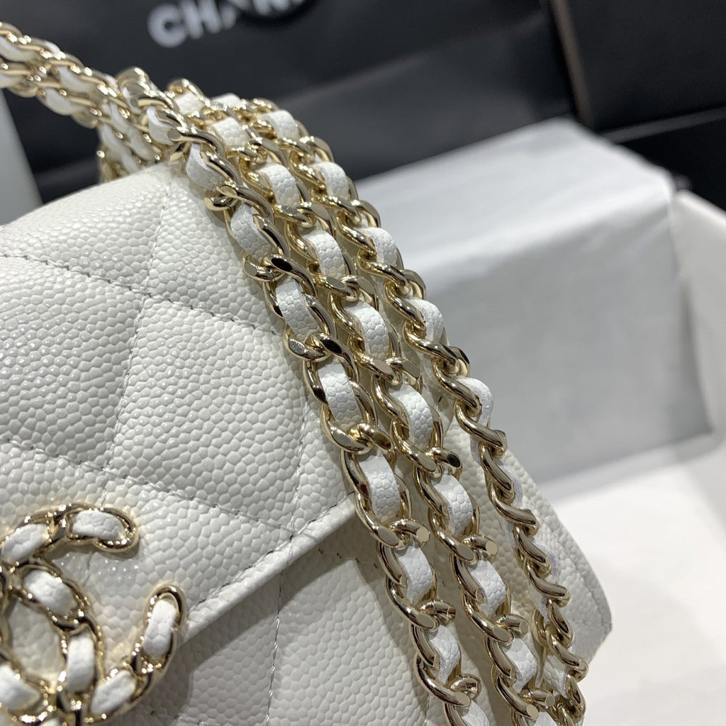 CHANEL 23P Flap Bag 15cm White Caviar Gold Hardware