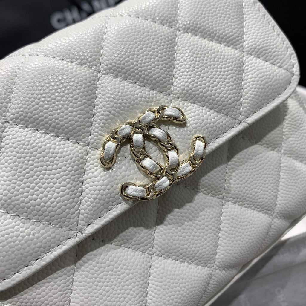 CHANEL 23P Flap Bag 15cm White Caviar Gold Hardware