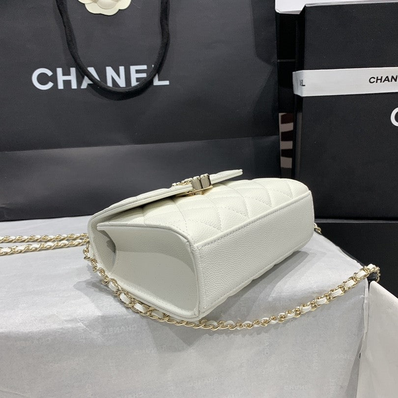 CHANEL 23P Flap Bag 15cm White Caviar Gold Hardware