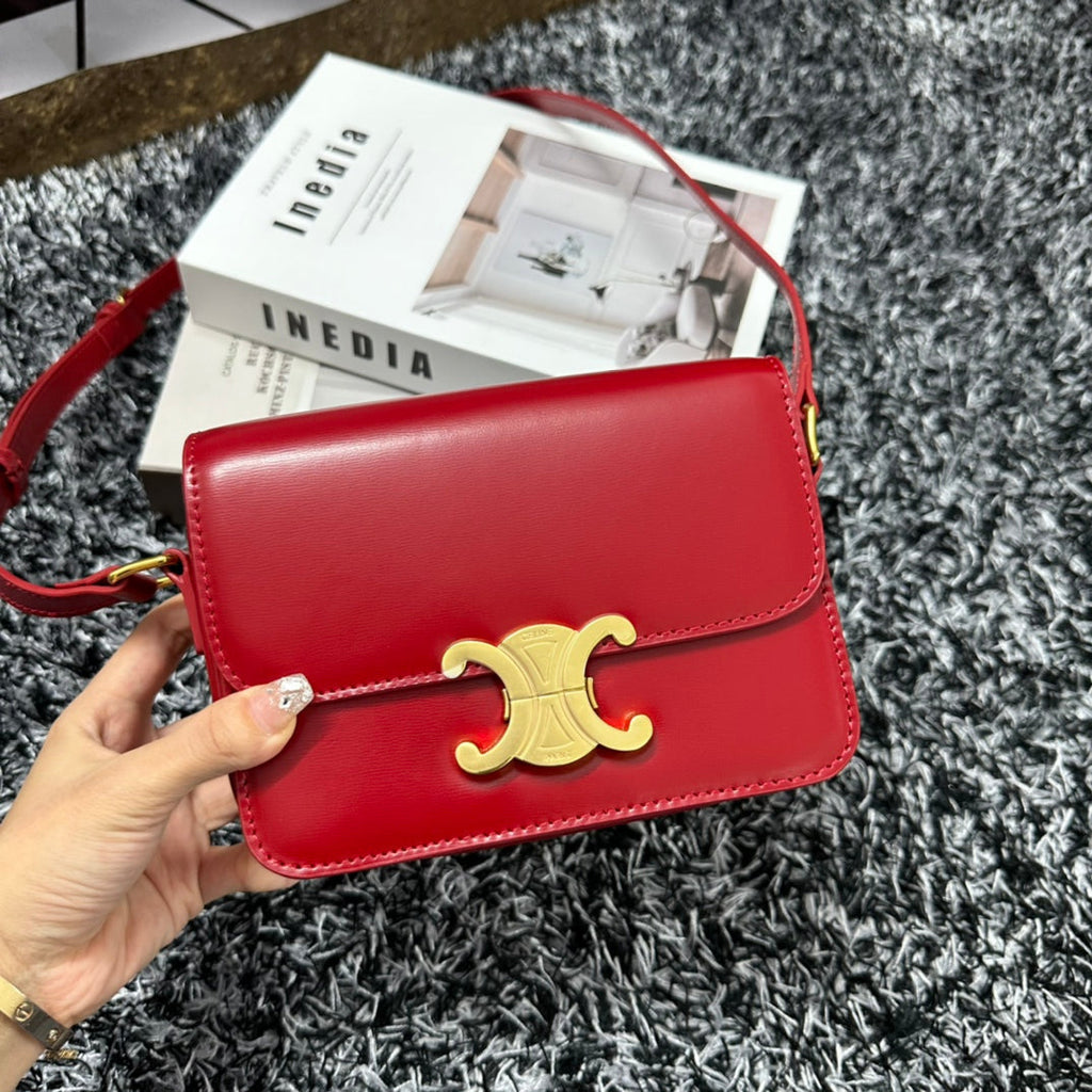 CELINE TRIOMPHE TEEN 18 CHERRY RED COWHIDE LEATHER