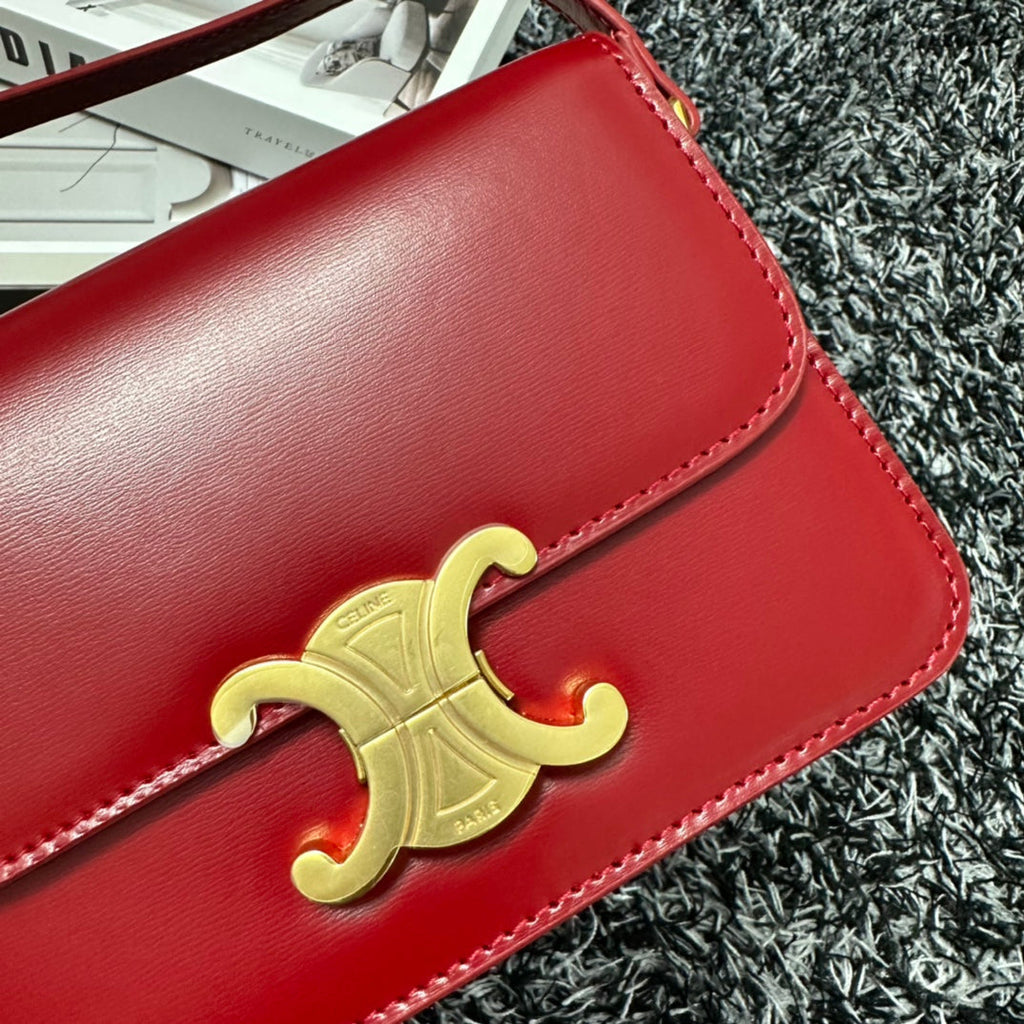 CELINE TRIOMPHE TEEN 18 CHERRY RED COWHIDE LEATHER