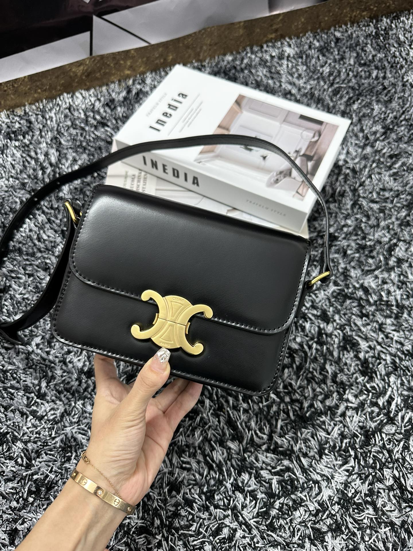 CELINE TRIOMPHE TEEN 18 BLACK COWHIDE LEATHER