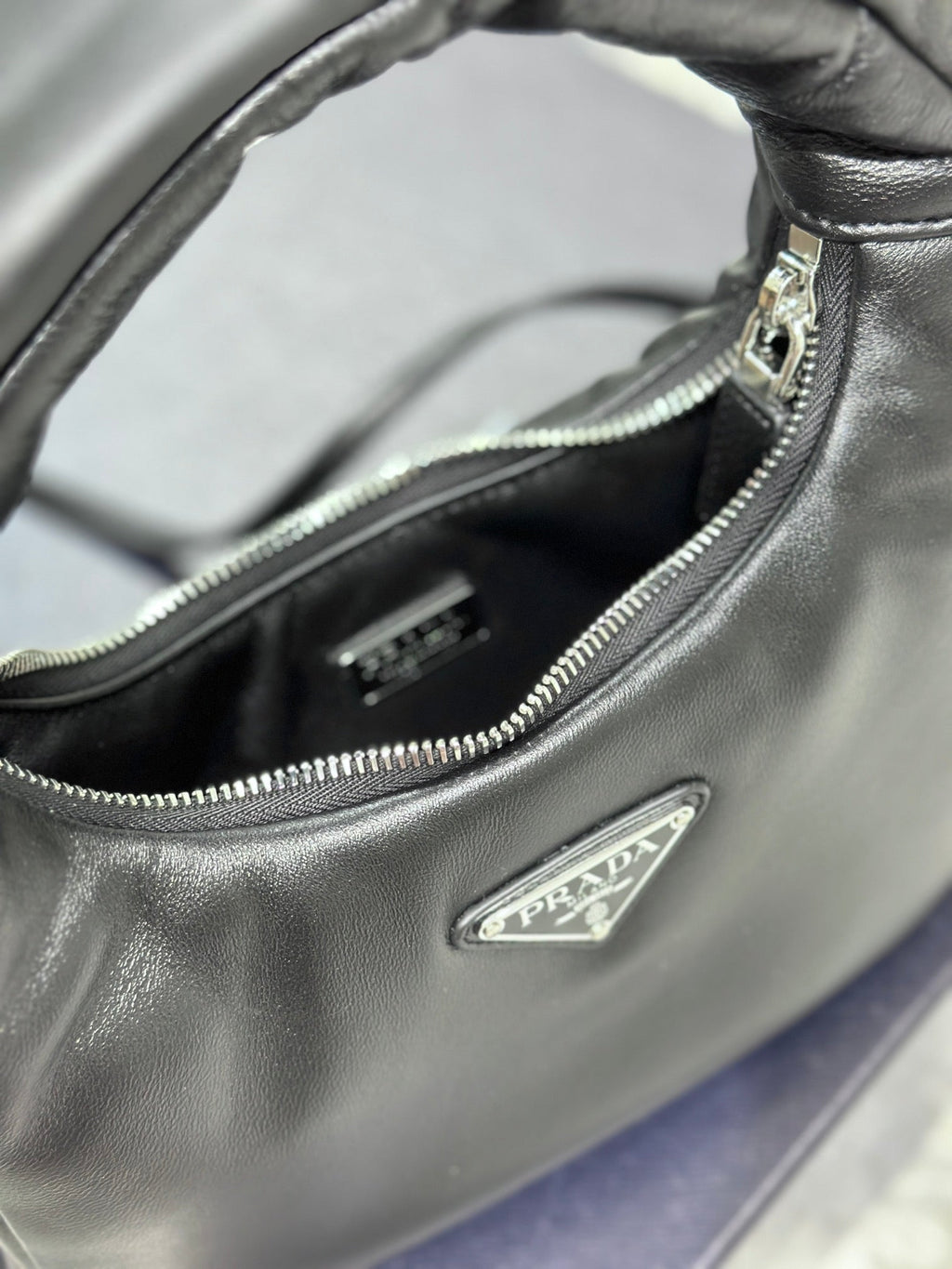 PRADA HOBO BAG 21 IN BLACK SOFT LAMBSKIN