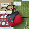 GUCCI EQUESTRIAN STYLE SHOULDER BAG 21 IN RED MIX BLACK CALFSKIN GOLD HARDWARE