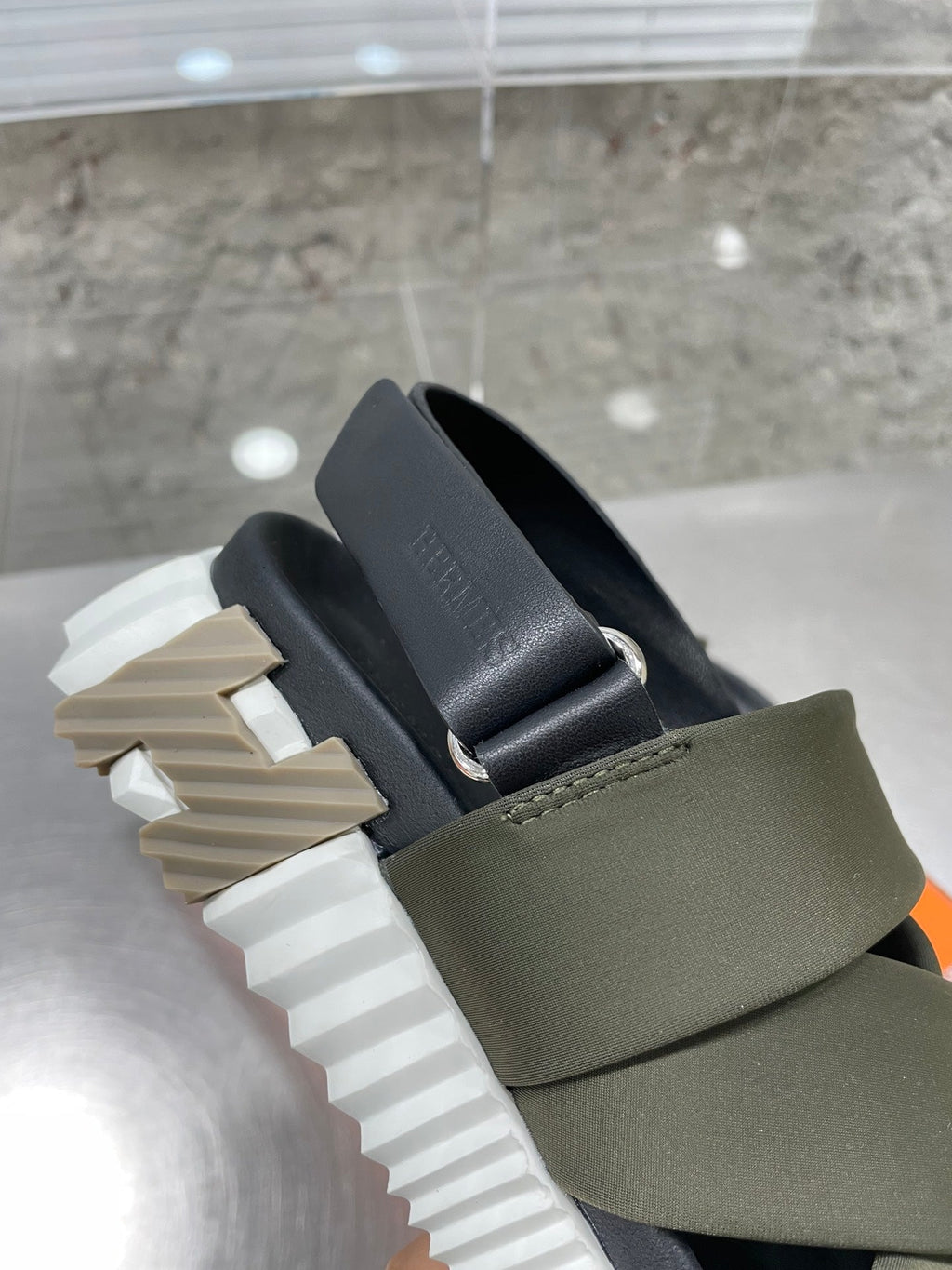 HERMES ELECTRIC SANDAL BLACK MIX DARK ARMY CALFSKIN