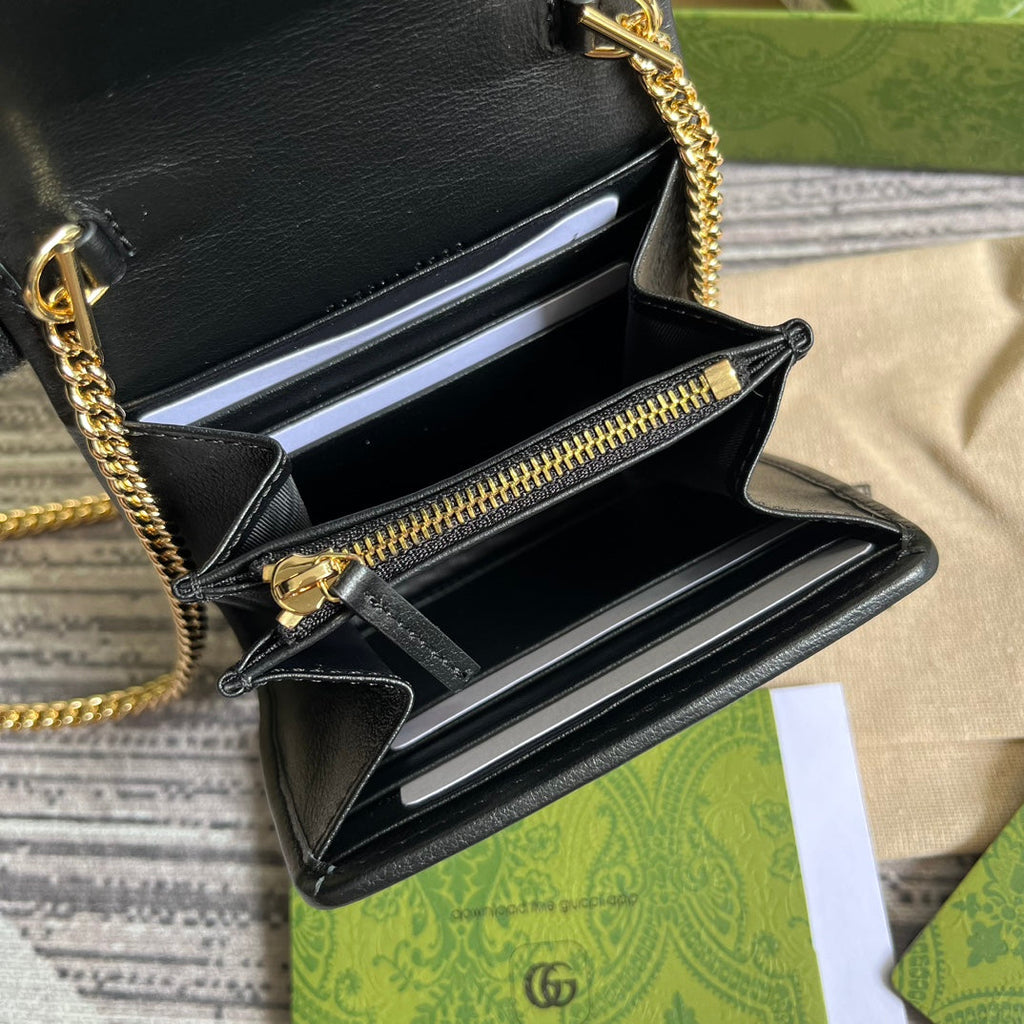 GUCCI BLONDIE INTERLOCK MINI SHOULDER BAG 12 IN BLACK CALFSKIN GOLD CHAIN