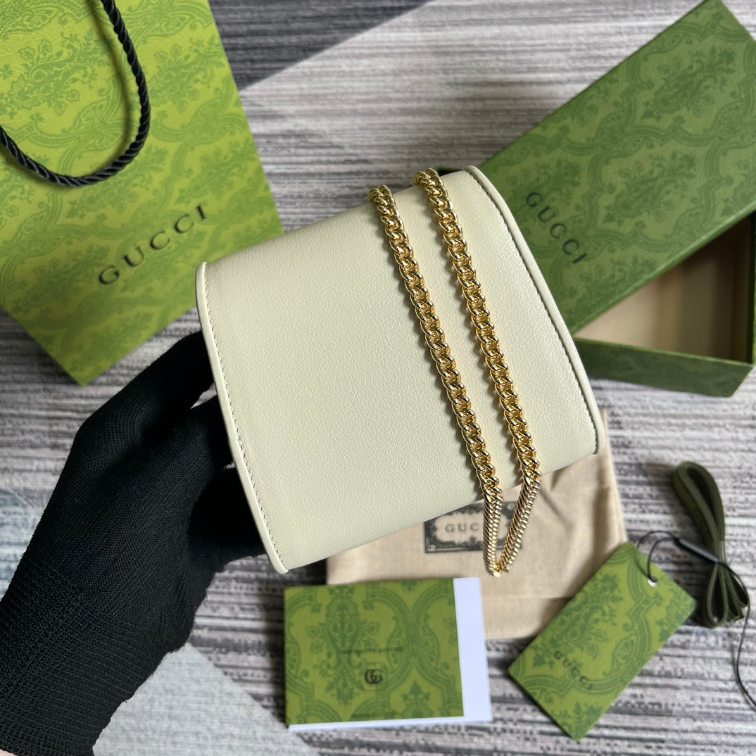 GUCCI BLONDIE INTERLOCK MINI SHOULDER BAG 12 IN WHITE CALFSKIN GOLD CHAIN