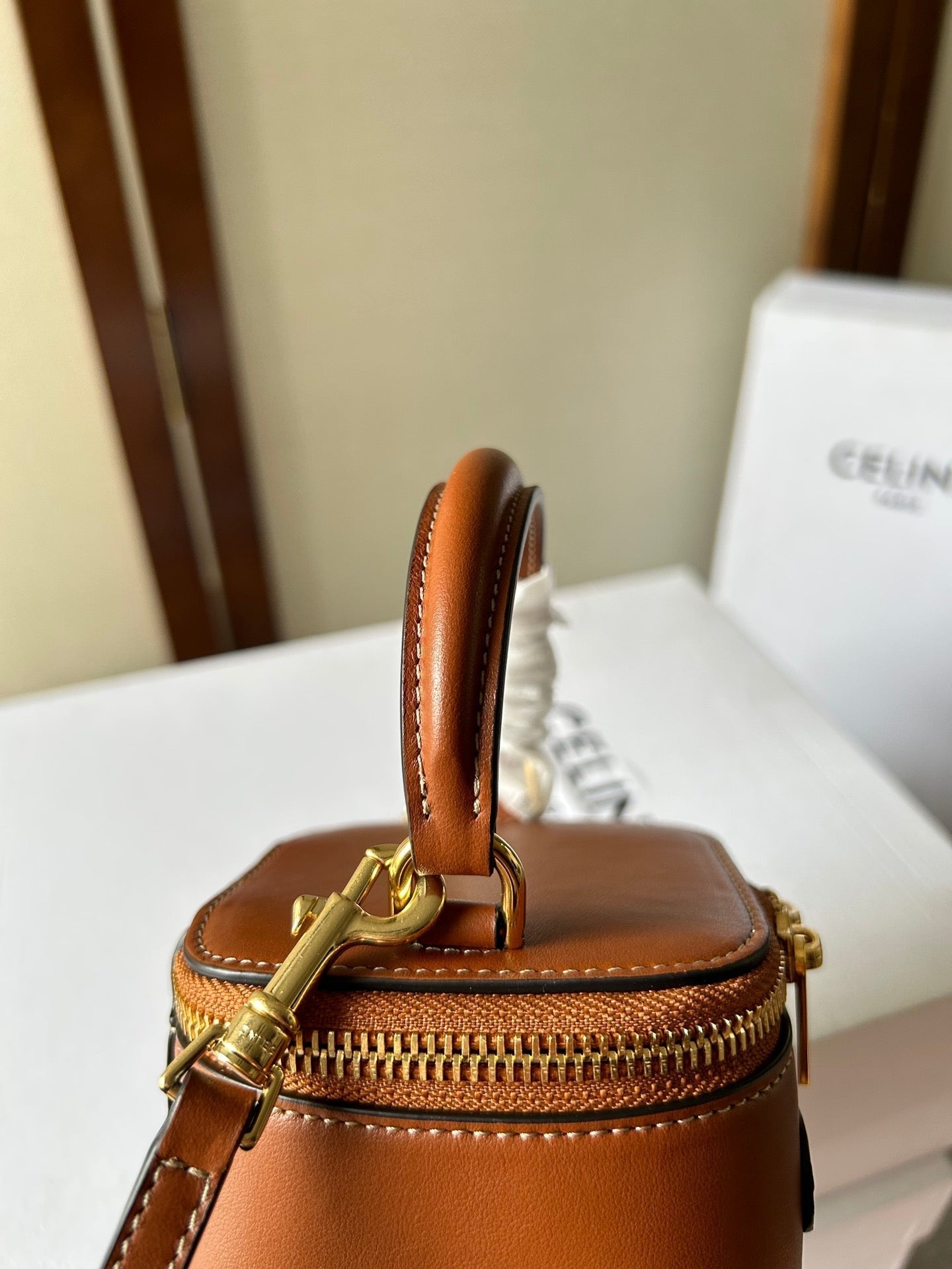 CELINE MINI VANITY CASE CUIR TRIOMPHE 9 IN BRONZE BROWN SMOOTH CALFSKIN