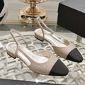 CHANEL slingback 2.5 glitter ligh pink black grossgain