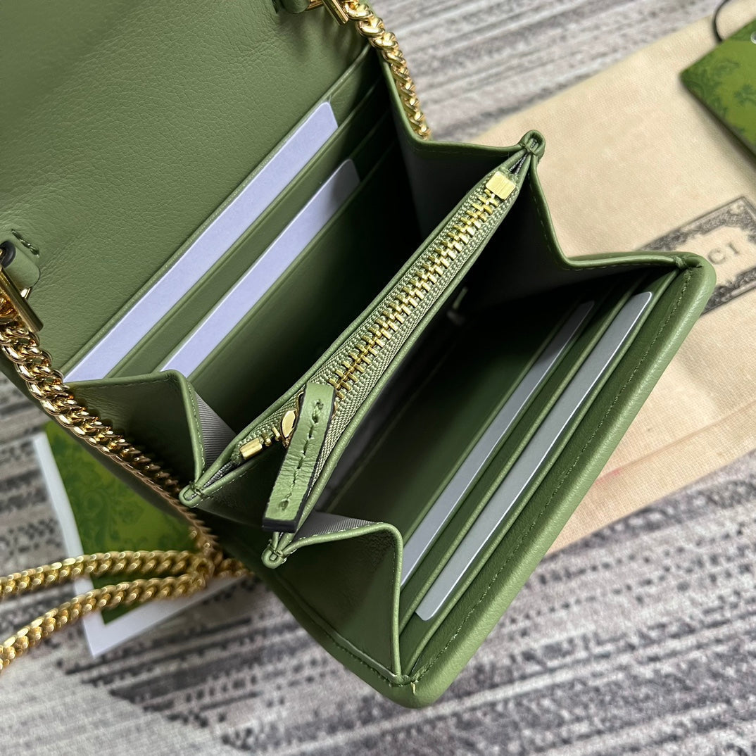 GUCCI BLONDIE INTERLOCK MINI SHOULDER BAG 12 IN GREEN CALFSKIN GOLD CHAIN