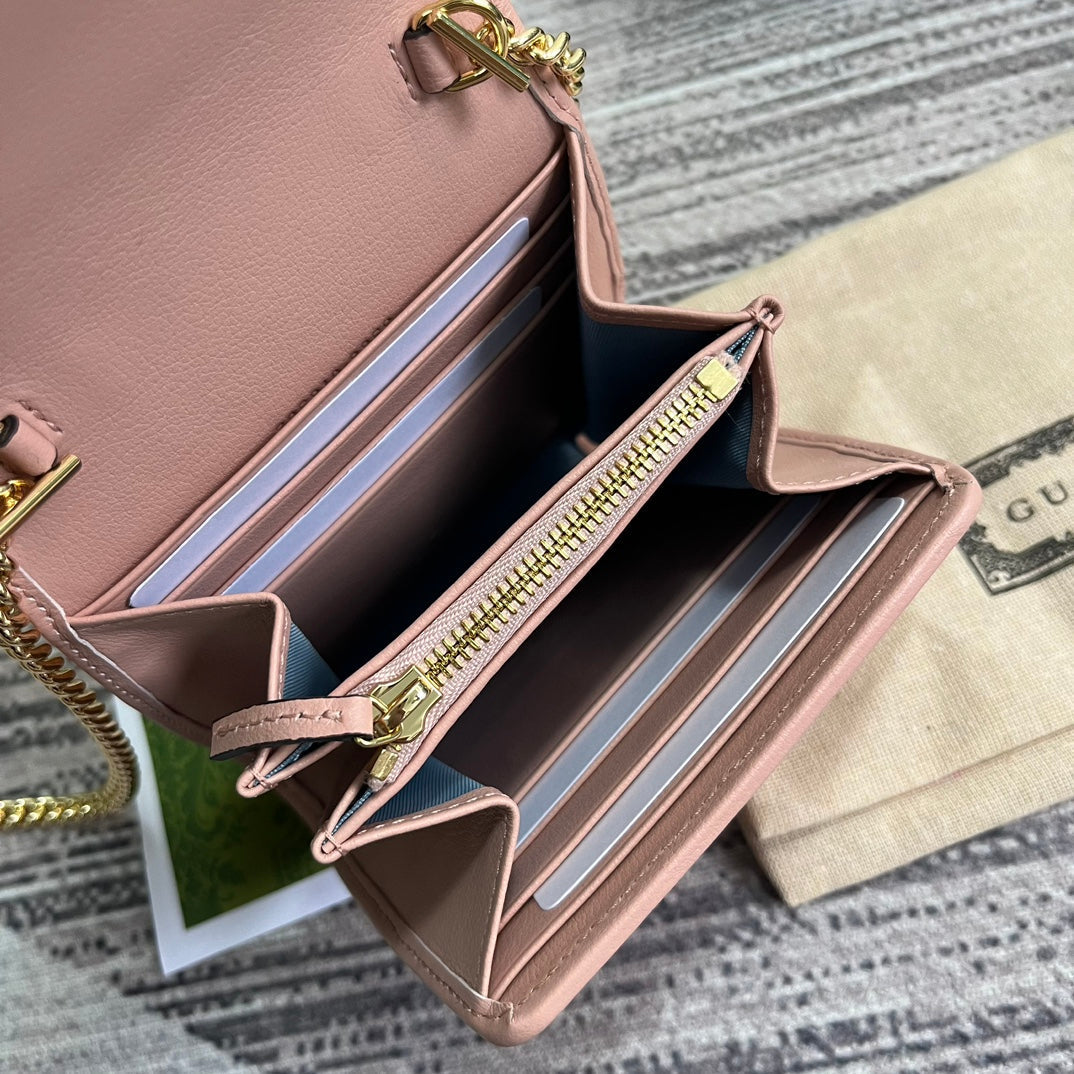 GUCCI BLONDIE INTERLOCK MINI SHOULDER BAG 12 IN LIGHT PINK CALFSKIN GOLD CHAIN