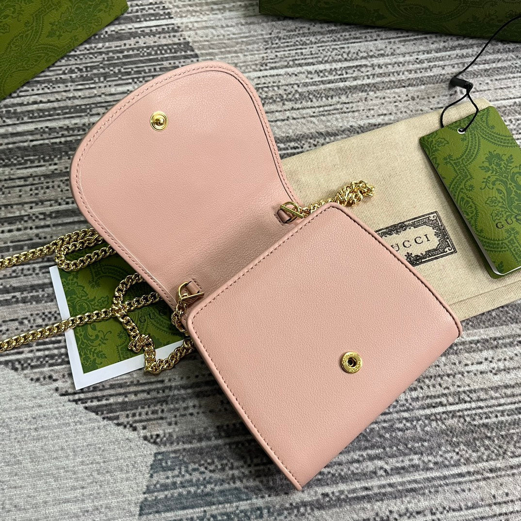 GUCCI BLONDIE INTERLOCK MINI SHOULDER BAG 12 IN LIGHT PINK CALFSKIN GOLD CHAIN