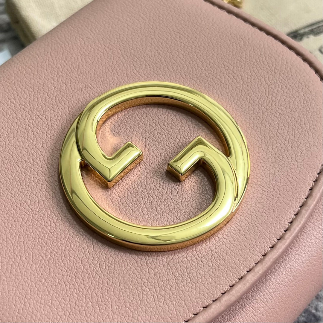 GUCCI BLONDIE INTERLOCK MINI SHOULDER BAG 12 IN LIGHT PINK CALFSKIN GOLD CHAIN