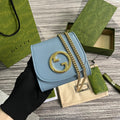 GUCCI BLONDIE INTERLOCK MINI SHOULDER BAG 12 IN SKY BLUE CALFSKIN GOLD CHAIN