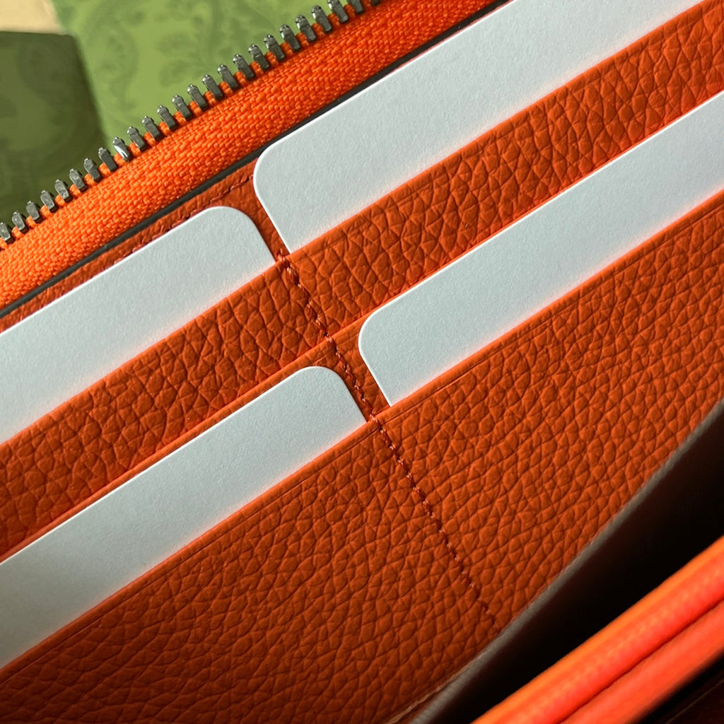GUCCI FULL-ZIP WALLET 19 IN ORANGE EMBOSSED CALFSKIN