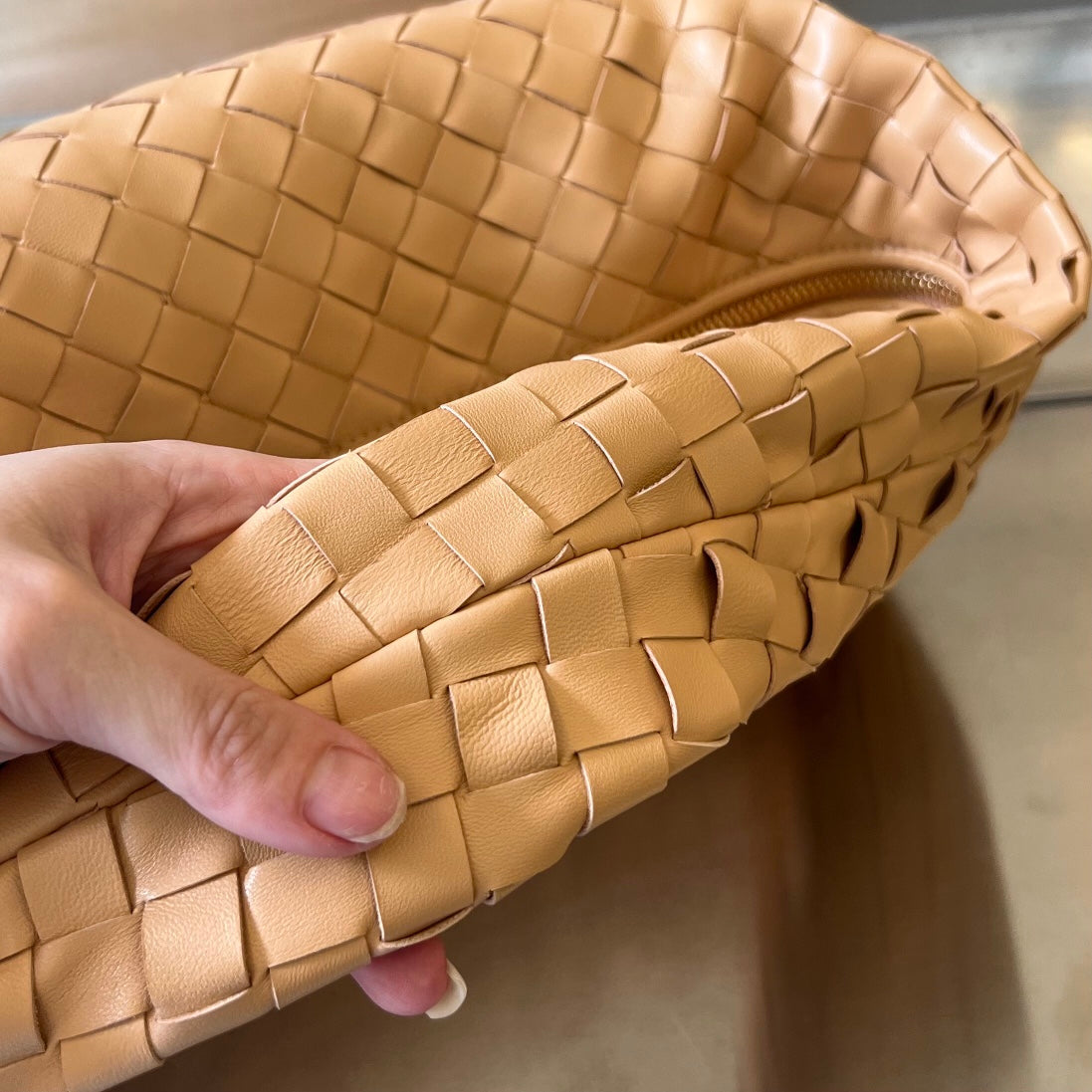 BOTTEGA VENETA SMALL JODIE 48 GOLDEN BROWN CALFSKIN