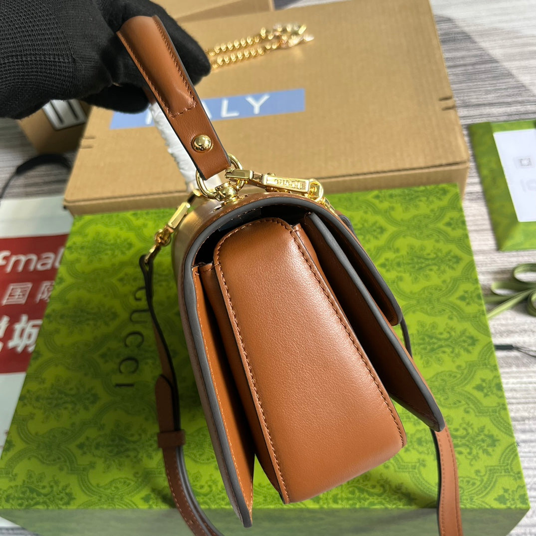 GUCCI BLONDIE 23 TOP-HANDLE BAG CINNAMON BROWN CALFSKIN
