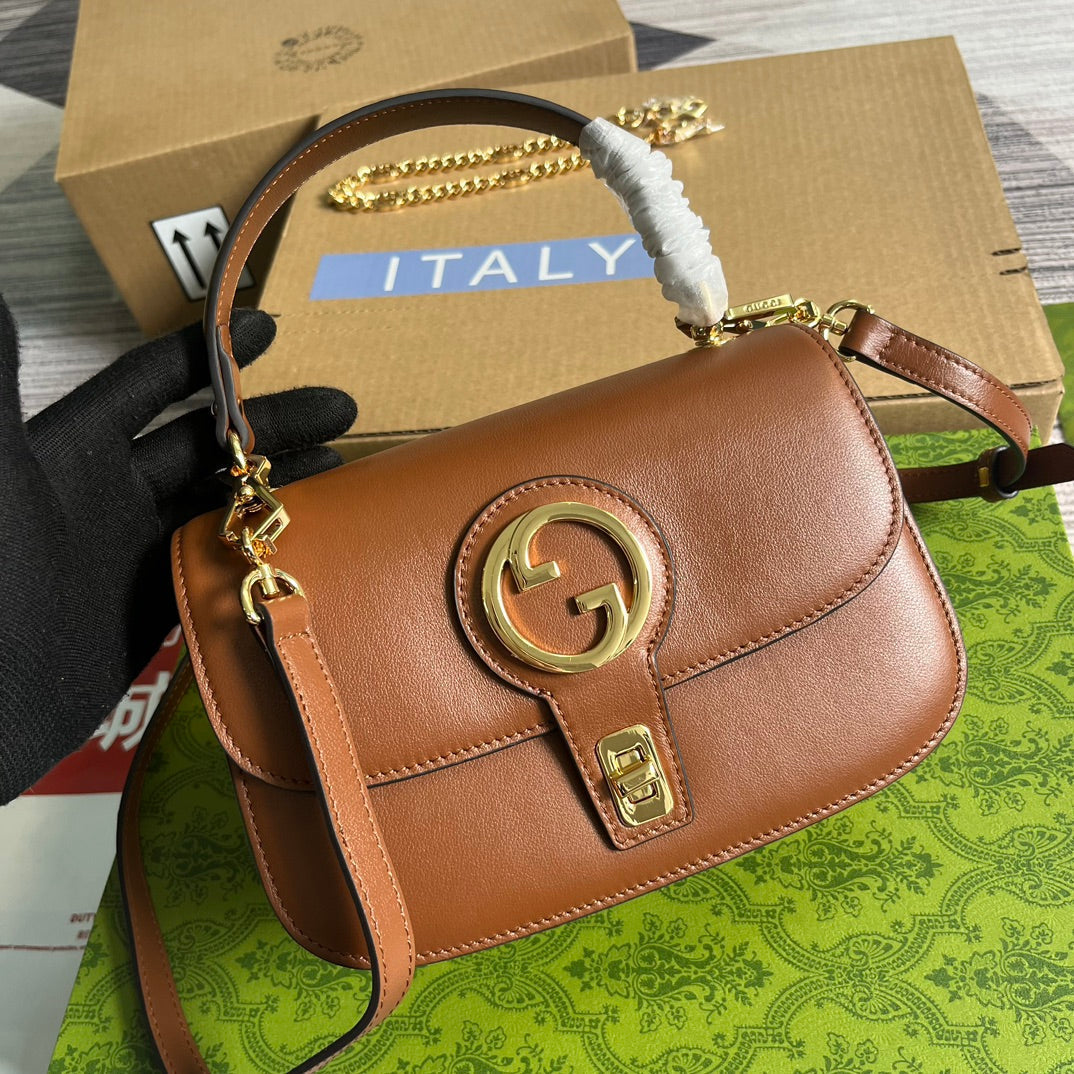 GUCCI BLONDIE 23 TOP-HANDLE BAG CINNAMON BROWN CALFSKIN