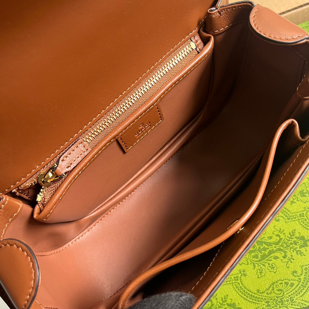 GUCCI BLONDIE 23 TOP-HANDLE BAG CINNAMON BROWN CALFSKIN