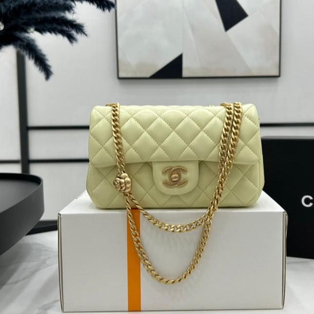 CHANEL SMALL 20 FLAP BAG IN NEON YELLOW CALFSKIN GOLD HARDWARE