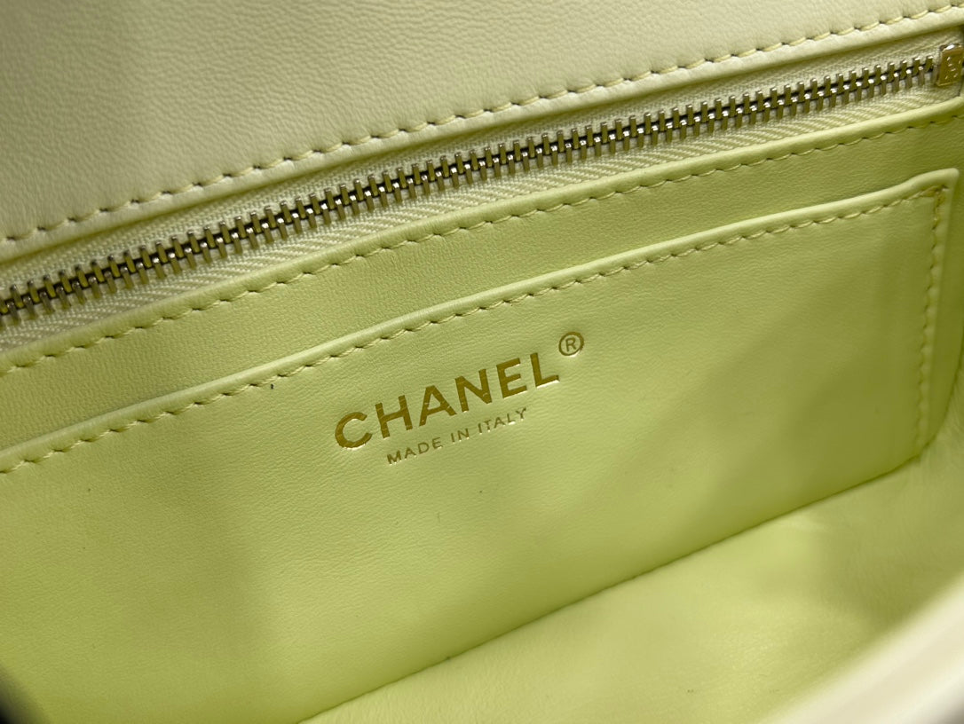 CHANEL SMALL 20 FLAP BAG IN NEON YELLOW CALFSKIN GOLD HARDWARE