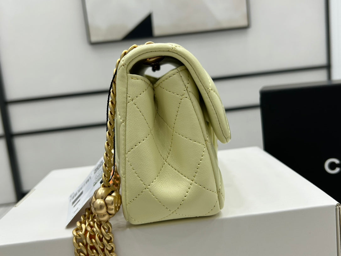 CHANEL SMALL 20 FLAP BAG IN NEON YELLOW CALFSKIN GOLD HARDWARE