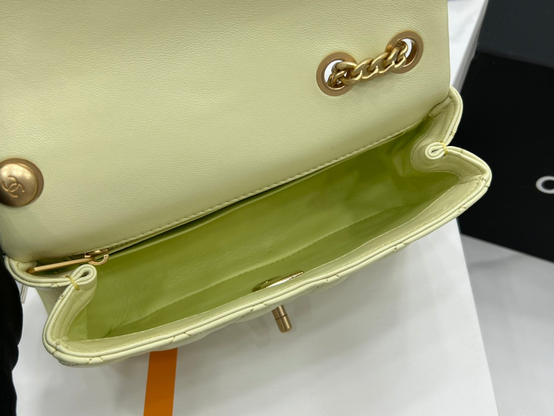 CHANEL SMALL 20 FLAP BAG IN NEON YELLOW CALFSKIN GOLD HARDWARE