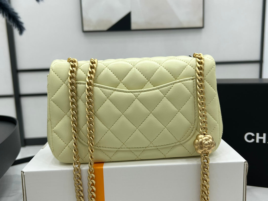 CHANEL SMALL 20 FLAP BAG IN NEON YELLOW CALFSKIN GOLD HARDWARE