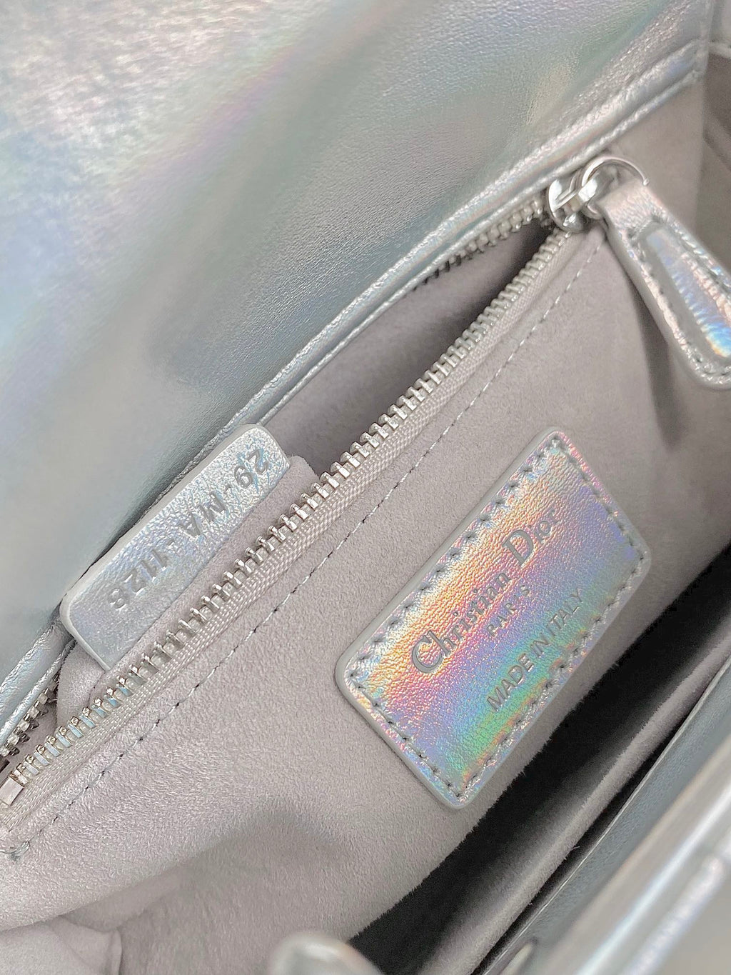 DIOR MEDIUM LADY 20 HANDBAG IN SILVER LAMBSKIN