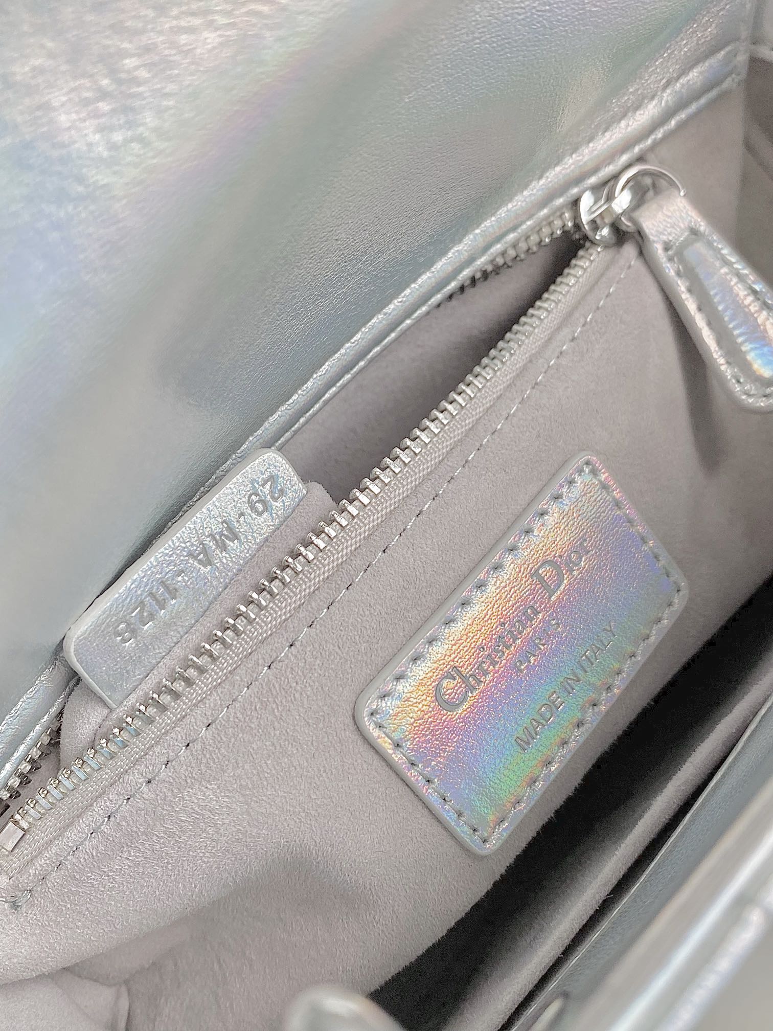 DIOR MEDIUM LADY 20 HANDBAG IN SILVER LAMBSKIN