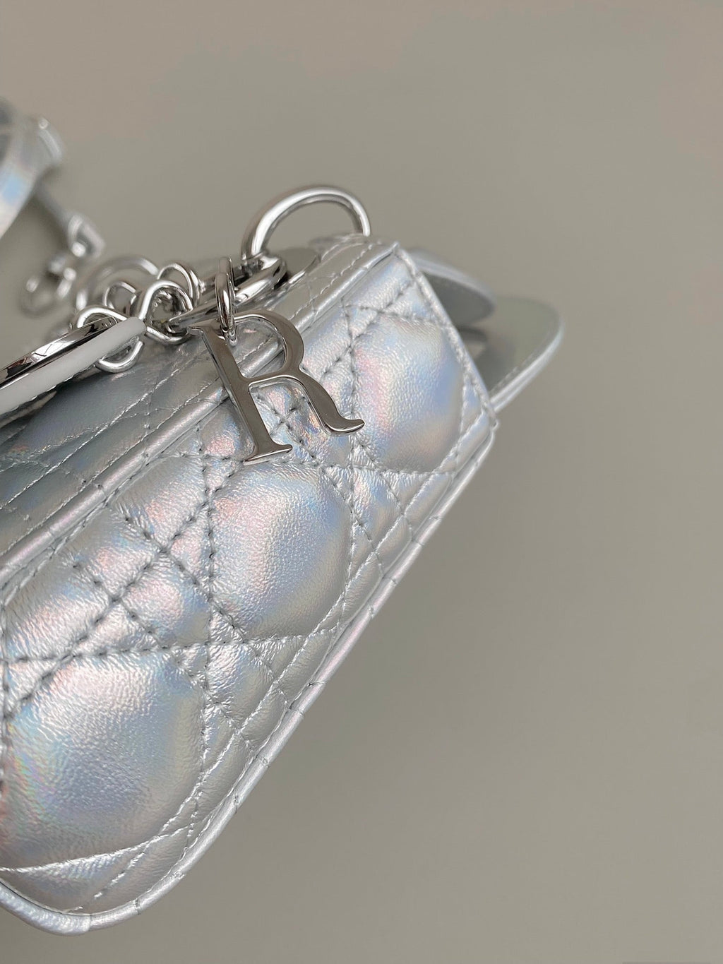 DIOR MICRO LADY 12 BAG IN SILVER LAMBSKIN