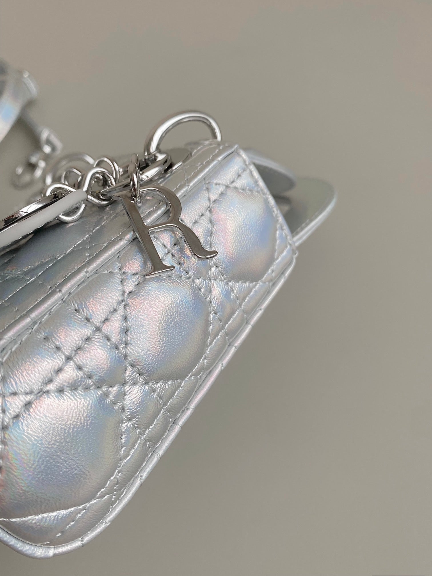 DIOR MICRO LADY 12 BAG IN SILVER LAMBSKIN