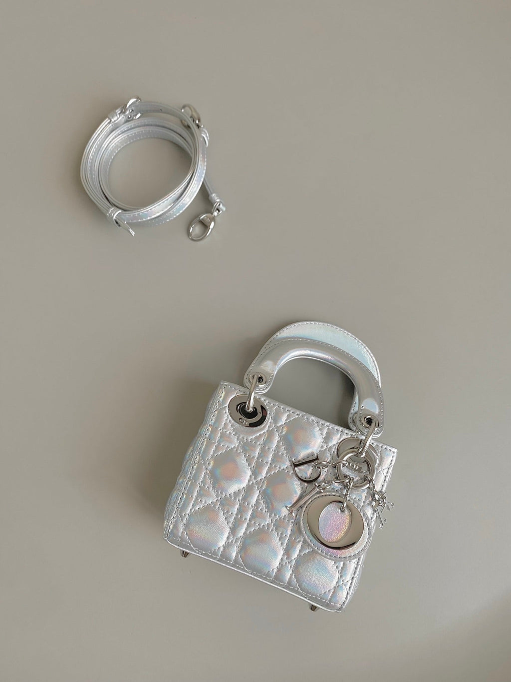 DIOR MICRO LADY 12 BAG IN SILVER LAMBSKIN
