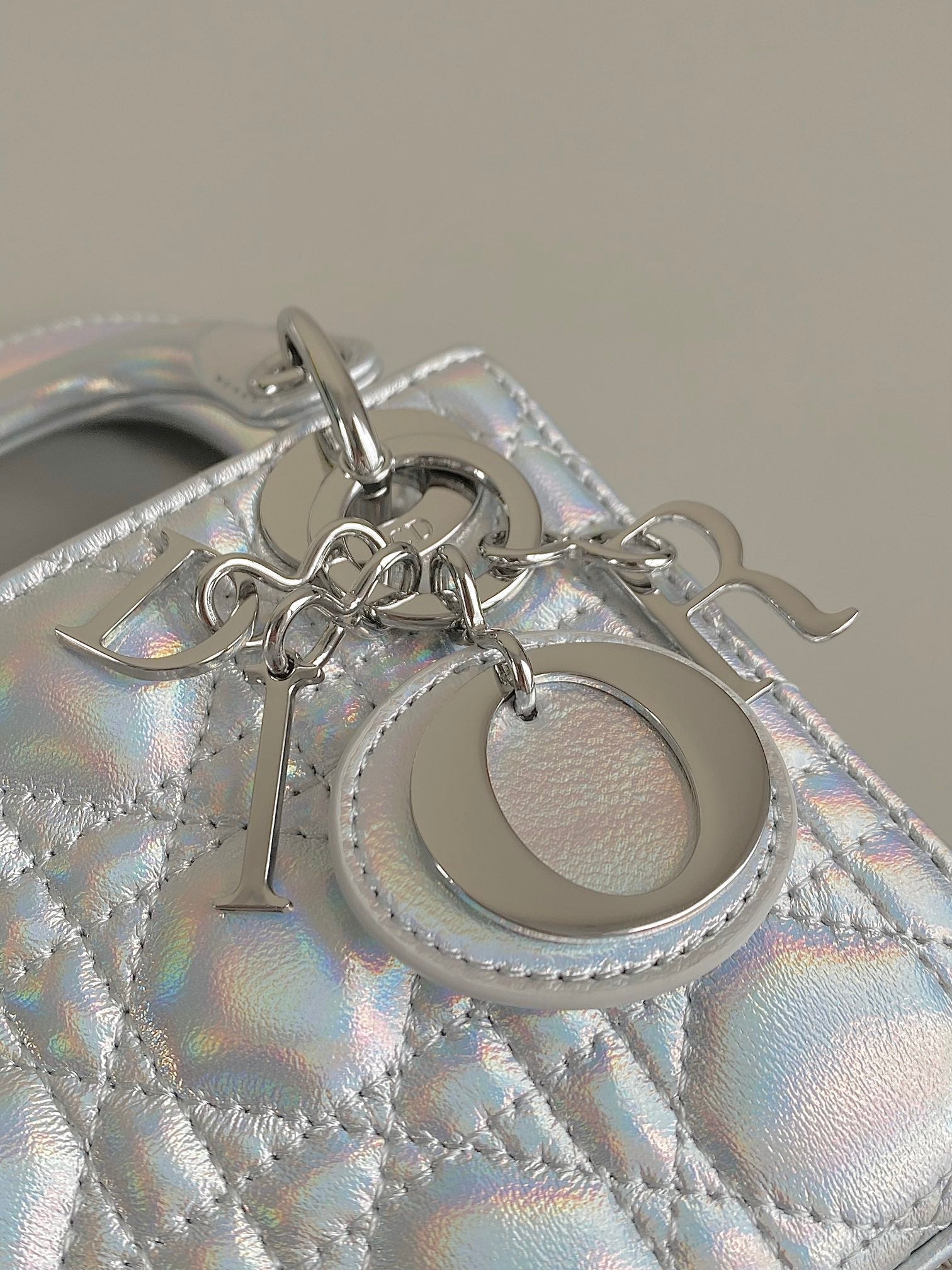 DIOR MICRO LADY 12 BAG IN SILVER LAMBSKIN