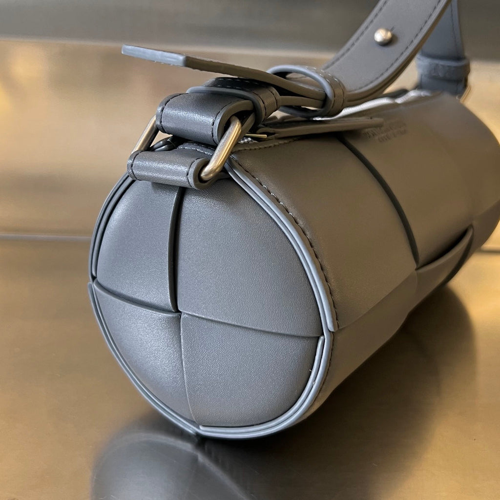 BOTTEGA VENETA SMALL CYLINDER CASSETTE 21 IN LAVA GRAY CALFSKIN
