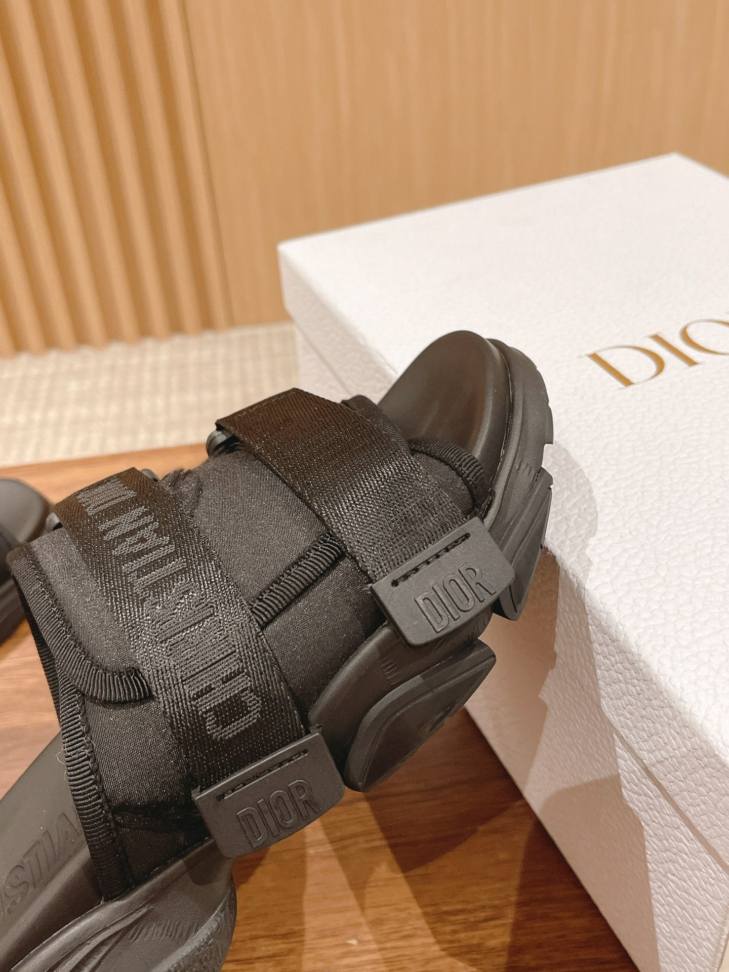 DIOR PLATFORM SLIDES 25S 30 MM IN BLACK FABRIC AND CALFSKIN