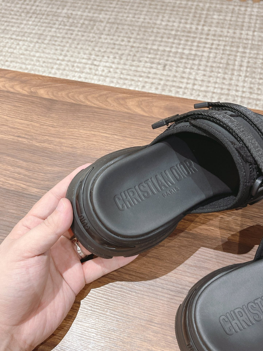 DIOR PLATFORM SLIDES 25S 30 MM IN BLACK FABRIC AND CALFSKIN