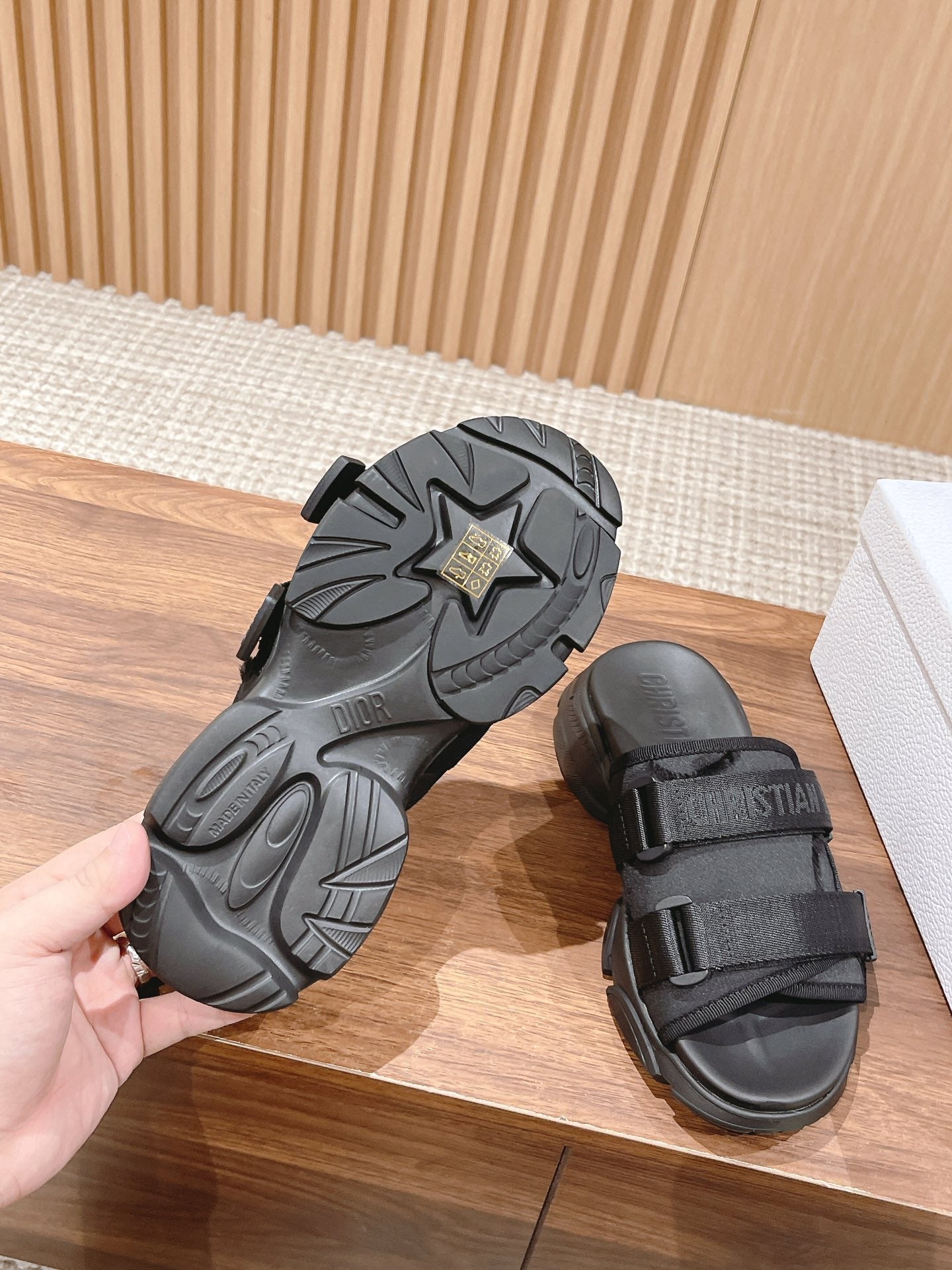 DIOR PLATFORM SLIDES 25S 30 MM IN BLACK FABRIC AND CALFSKIN