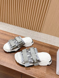 DIOR PLATFORM SLIDES 25S 30 MM IN WHITE MIX GREY FABRIC AND CALFSKIN