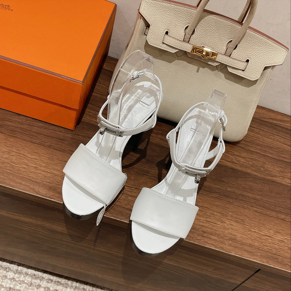 HERMES GLAM SANDAL 110 WHITE LAMBSKIN