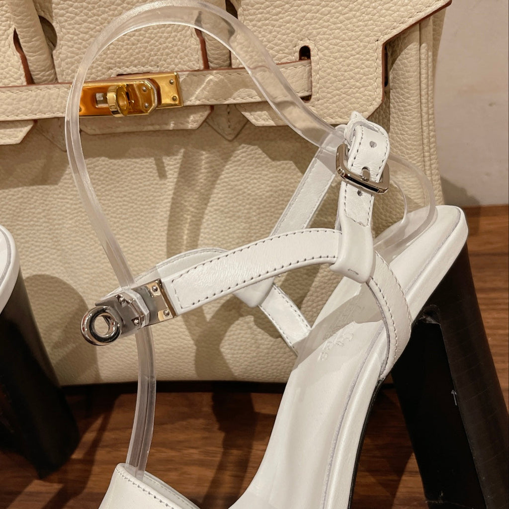 HERMES GLAM SANDAL 110 WHITE LAMBSKIN