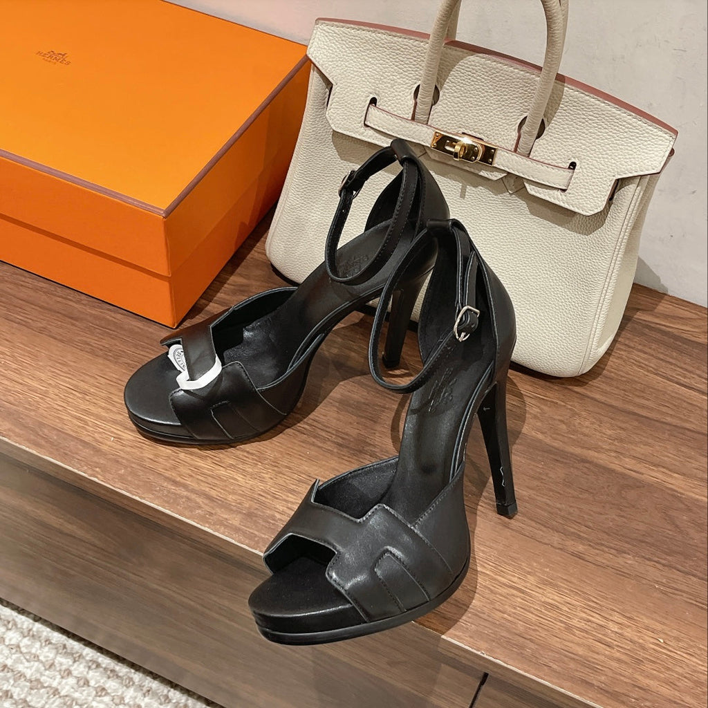 HERMES H - CLASSIC SANDAL 125 BLACK LAMBSKIN