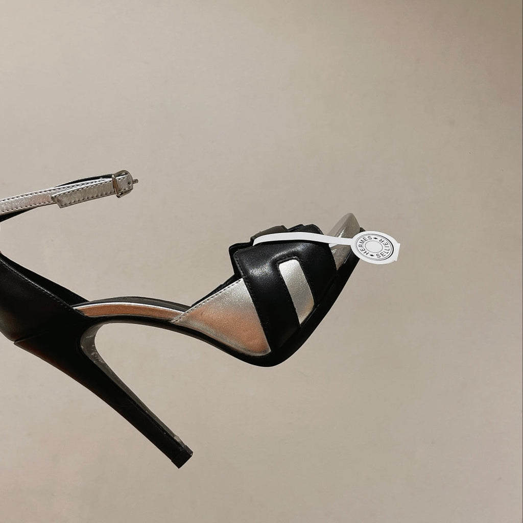 HERMES H - CLASSIC SANDAL 125 BLACK MIX BRIGHT SILVER LAMBSKIN