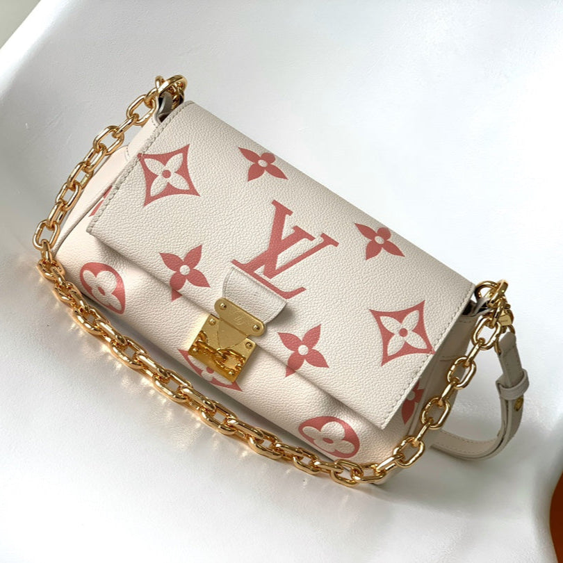 LOUIS VUITTON FAVORITE BAG 24 IN BEIGE MIX PINK MONOGRAM SOFT GRAINED COWHIDE