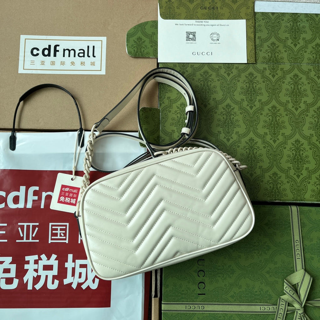 GUCCI MARMONT SHOULDER BAG 24 IN WHITE CALFSKIN