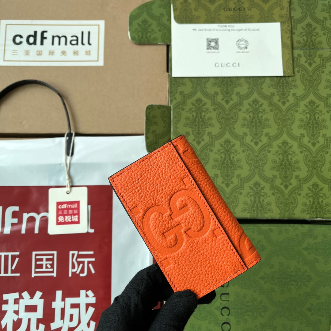 GUCCI CARD HOLDER 12 IN ORANGE EMBOSSED CALFSKIN