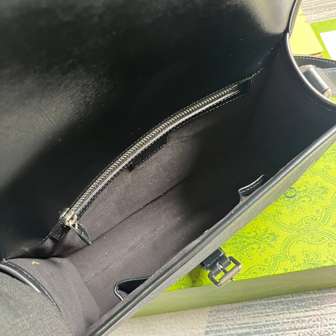 GUCCI MESSENGER BAG 25 IN DARK GREY CANVAS ANG BLACK CALFSKIN